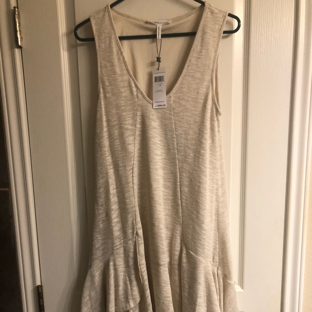 BCBG cascade ruffle a line dress - oatmeal